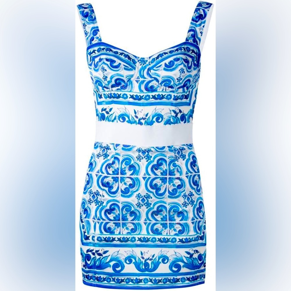 NWOT DOLCE GABBANA Majolica Print Charmeuse Bustier Corset Mini Dress 44 floral